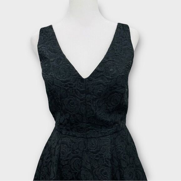 ERIN Erin Fetherston Fit and Flare V-Neck Jacquard Party Dress in Black Size 2 - Picture 3 of 8